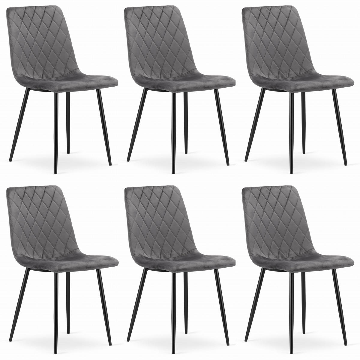 STUHL SCANNO 6-er Set, Grau, mit Samtstoff gepolstert - Anthrazit, Textil/Metall (45/89/53cm) - Komodee