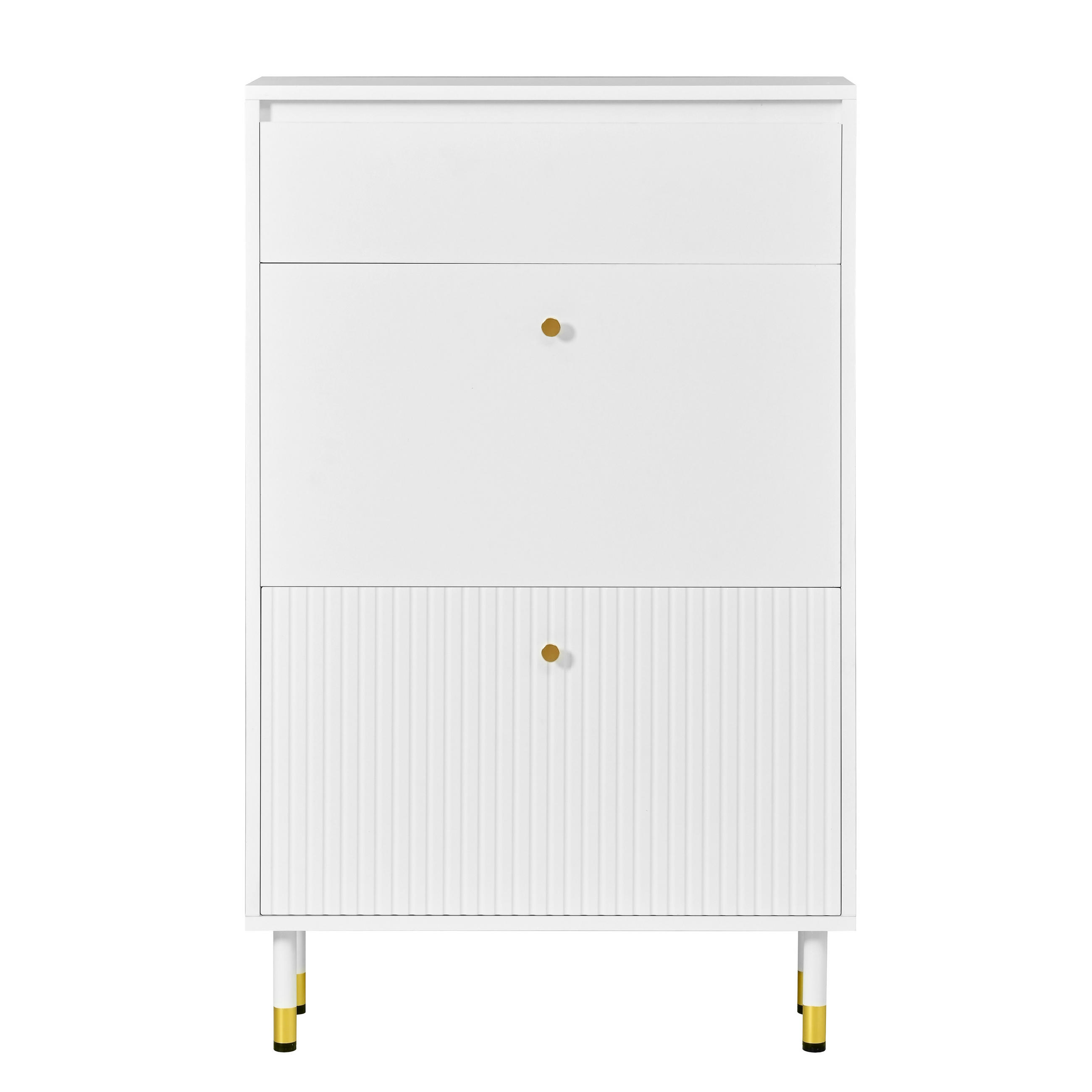 SCHUHSCHRANK Schmal Klappfächer Schublade Wellenfront MDF Modern - Weiß, Holzwerkstoff (65/104/24cm) - FLIEKS