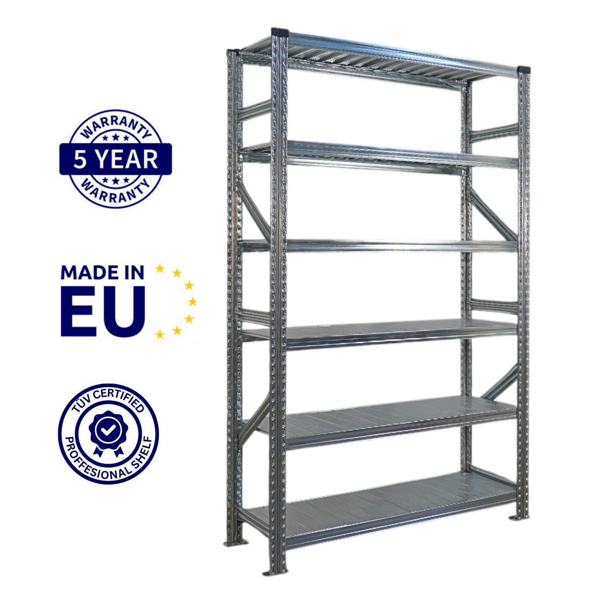 FACHBODENREGAL Proximo Stecksystem 210x360x50cm 6 Ebenen Beidseitig nutzbar Verzinkt - Silberfarben, Metall (360/210/50cm) - PROREGAL