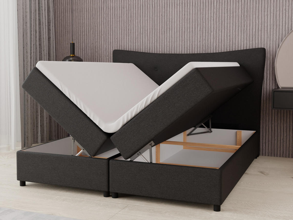 BOXBETT Nevada 180 x 200 cm Doppelbett mit hochwertiger Bonell-Matratze und Topper - schwarz - Schwarz, Holz (180/200cm) - Panda Möbel