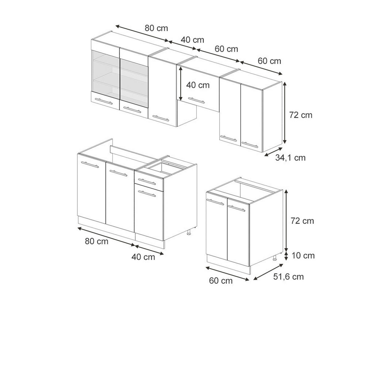 KÜCHENZEILE Fame-Line Dunkelblau Hochglanz/Anthrazit 240 cm, AP Eiche - Anthrazit/Dunkelblau, Holzwerkstoff (240/81.6/60cm) - Vicco