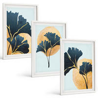 BILDER SET 3er Set - 40x60 cm Weißer Rahmen - Ginkgoblätter, heller Hintergrund - Weiß, Kunststoff (40/60cm) - TULUP