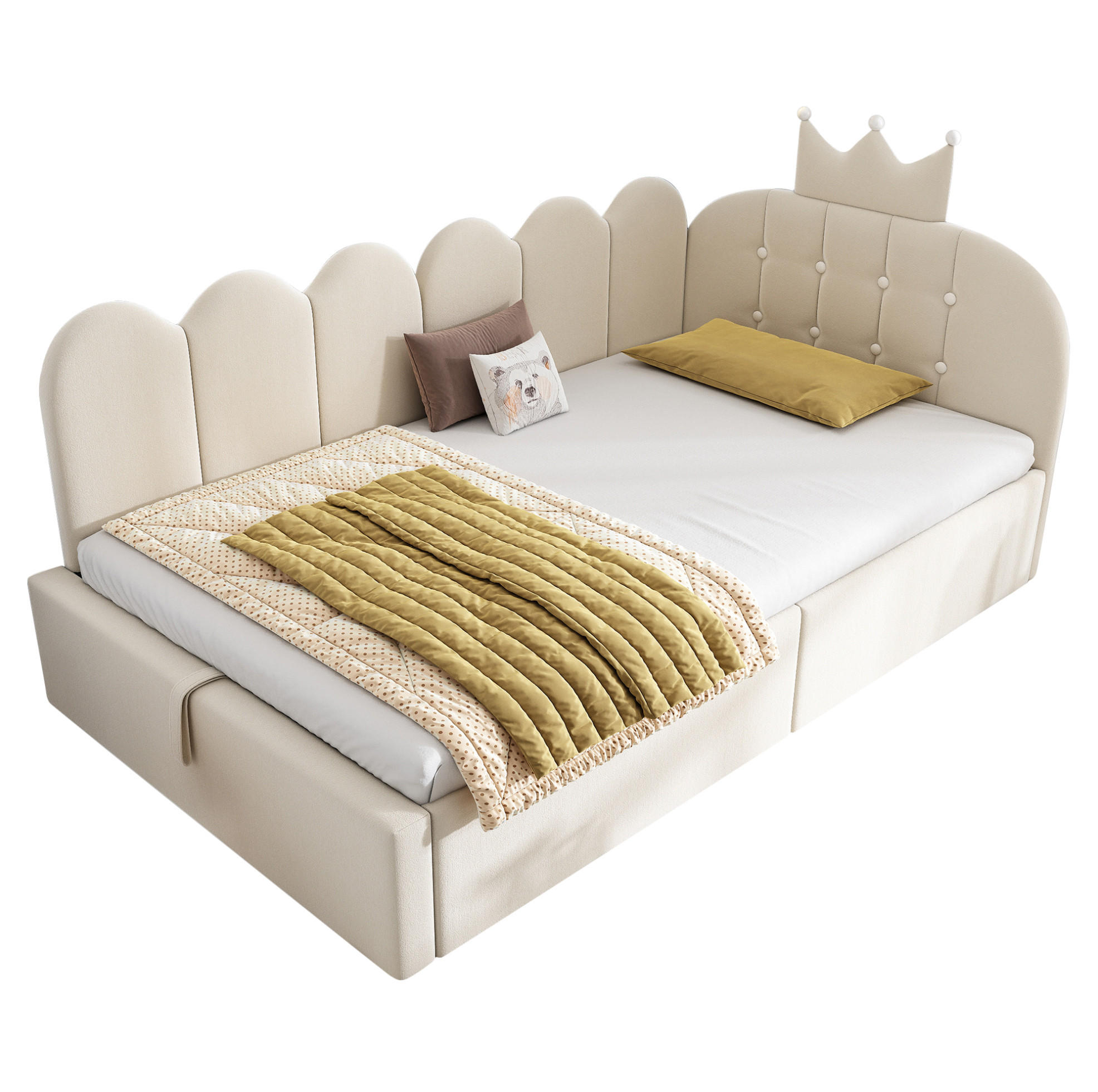 POLSTERBETT 90/200 cm Beige aus Samt mit Stauraum - Beige, Textil (90/200cm) - OKMYHOME