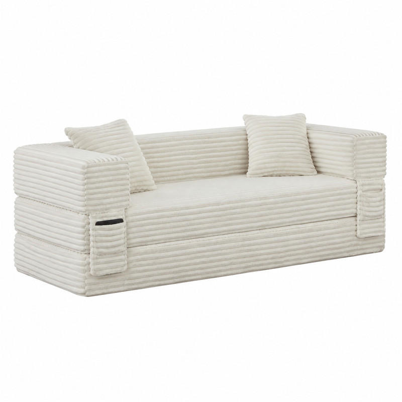 SOFA in Cordoptik mit Schlaffunktion Weiß - Weiß, Kunststoff (76/60/200cm) - Meubliv