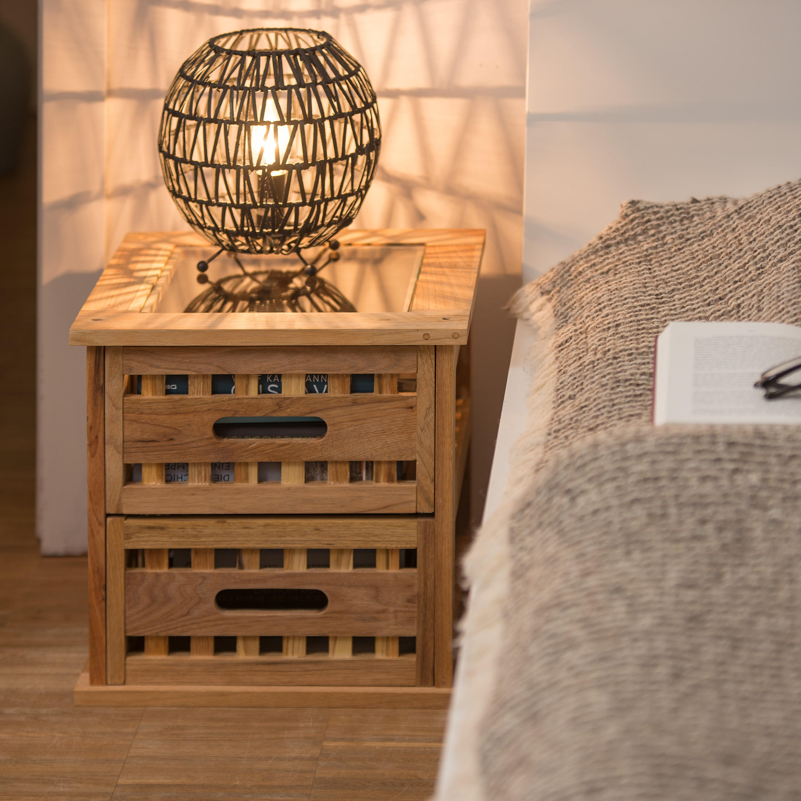 BEISTELLTISCH - Hellbraun, Glas/Holz (34/34/34cm) - Relaxdays