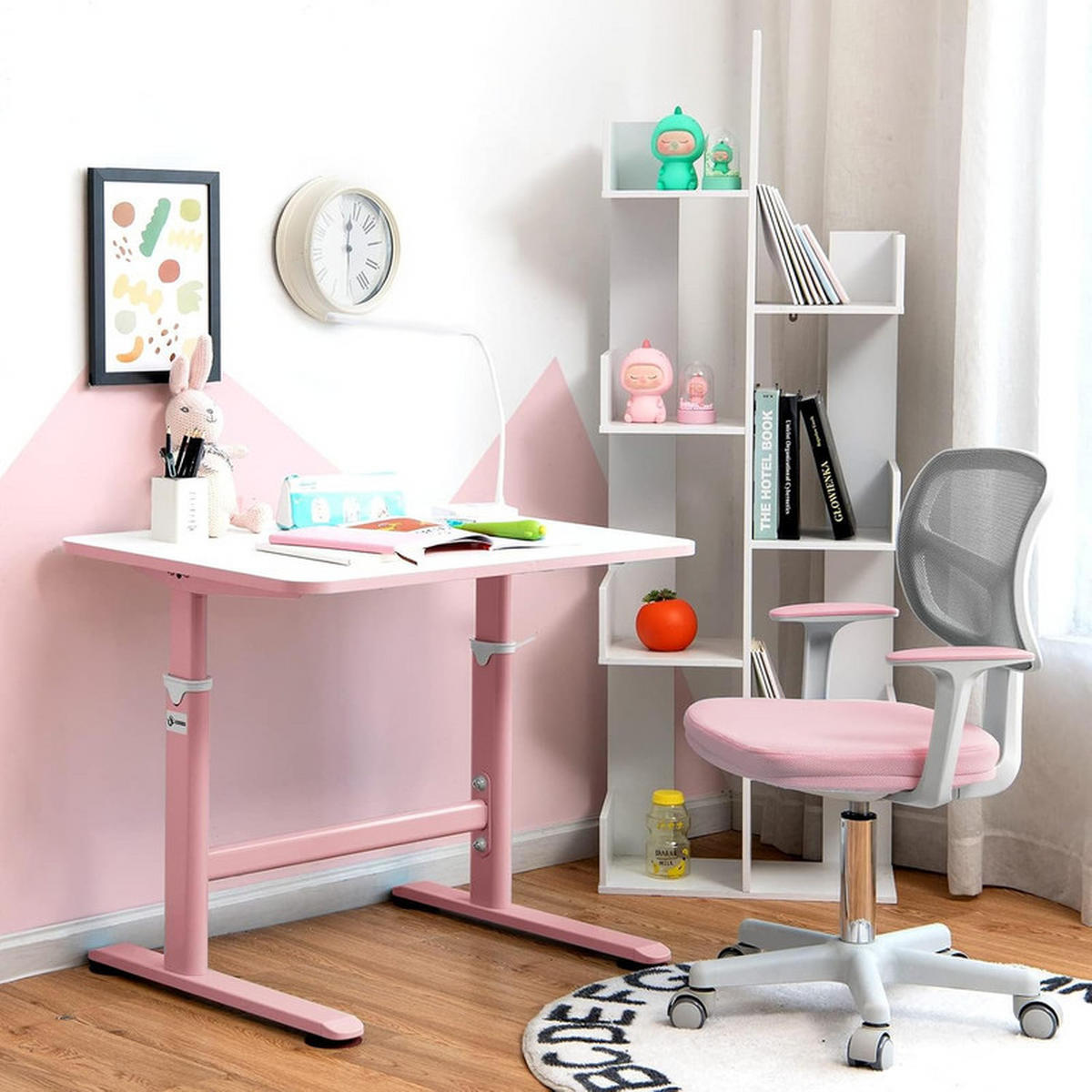 KINDER‑BÜROSTUHL 360°drehbar rosa - Pink, Kunststoff (54/80/54cm) - COSTWAY