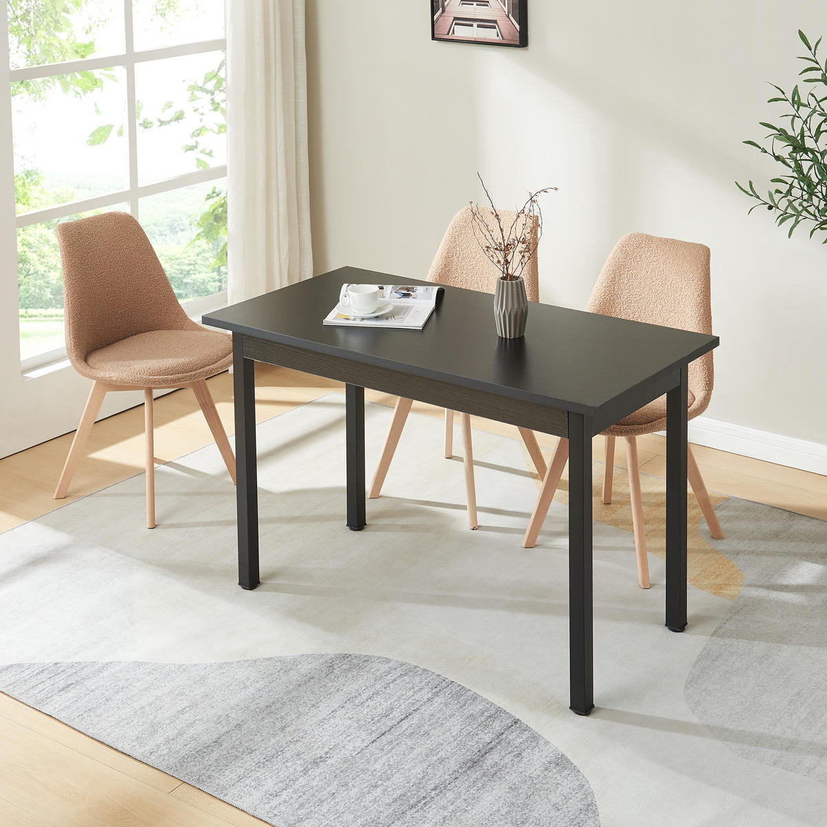 JÍDELNÍ STŮL Den Haag - černá, kov/kompozitní dřevo (60/120/75cm) - [en.casa]