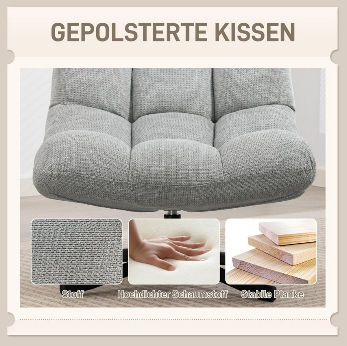 SESSEL 95/75/90 cm hellgrau aus Chenille mit breiter Sitzfläche - Hellgrau, Textil (75/90/95cm) - OKWISH
