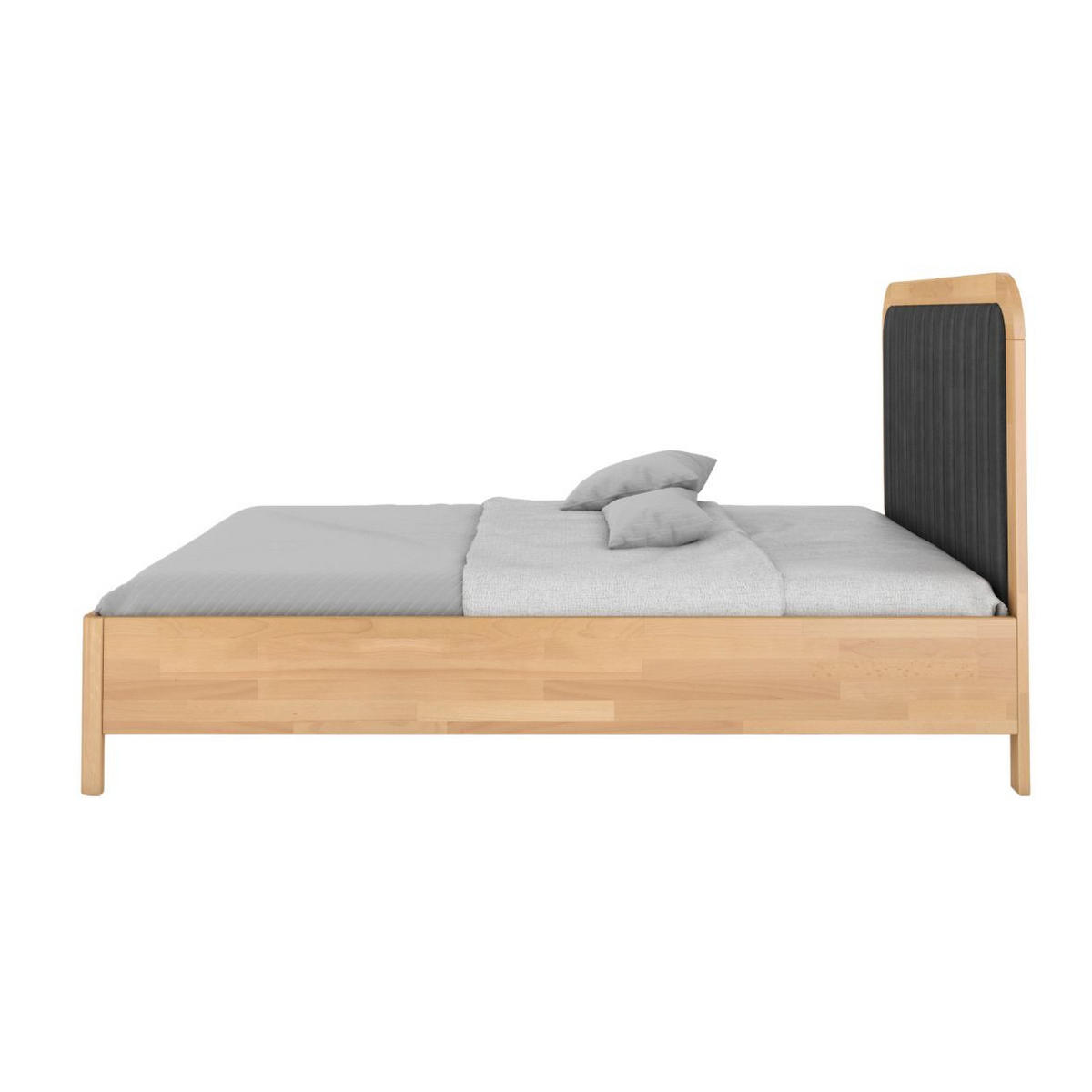 MASSIVHOLZBETT Modena, gepolstertes Kopfteil, Buche - lackiert, Naturfarben/Schwarz, 140x200 - Buchefarben/Schwarz, Holz/Buchenholz (140/200cm) - Visby