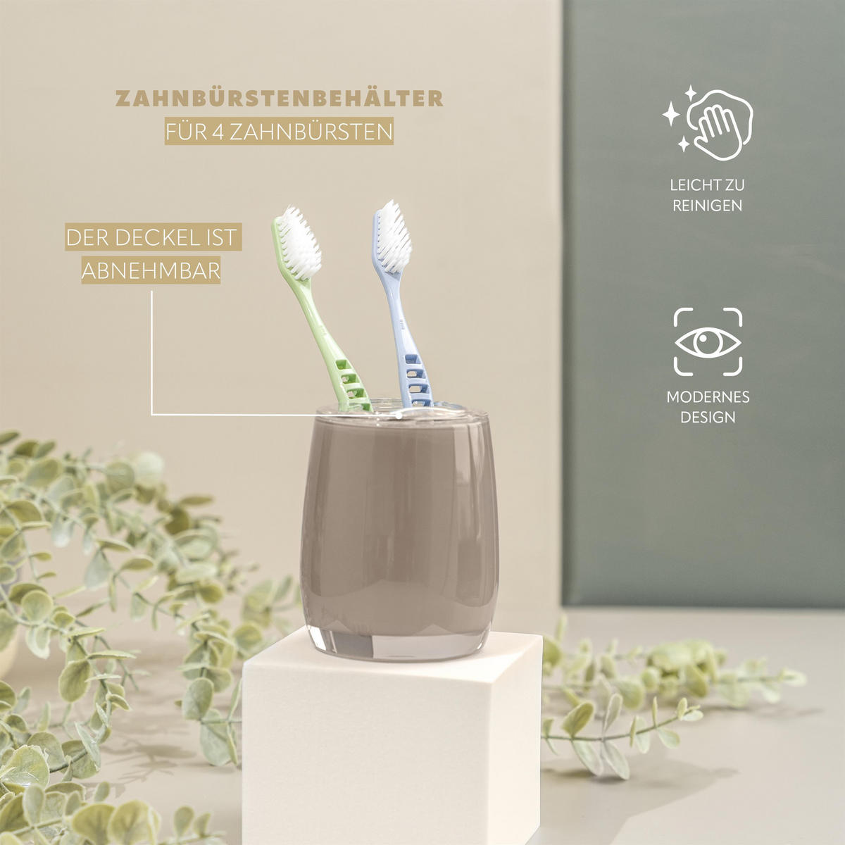 ZAHNBÜRSTENBEHÄLTER SAVONA, braun - Cappuccino, Kunststoff (8/10/8cm) - bremermann