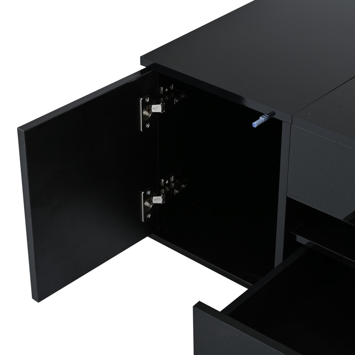 COUCHTISCH in Schwarz mit LED und Schublade für Wohnzimmer, B95/T50/H40 cm - Schwarz, Holzwerkstoff (50/95/34.5cm) - STILVORA