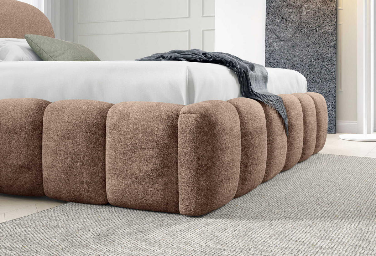 POLSTERBETT 200x200 Noemi, runde Kopfteil, Bettkasten, Samtstoff, Braun - Braun, Holz/Textil (200/200cm) - Emporius