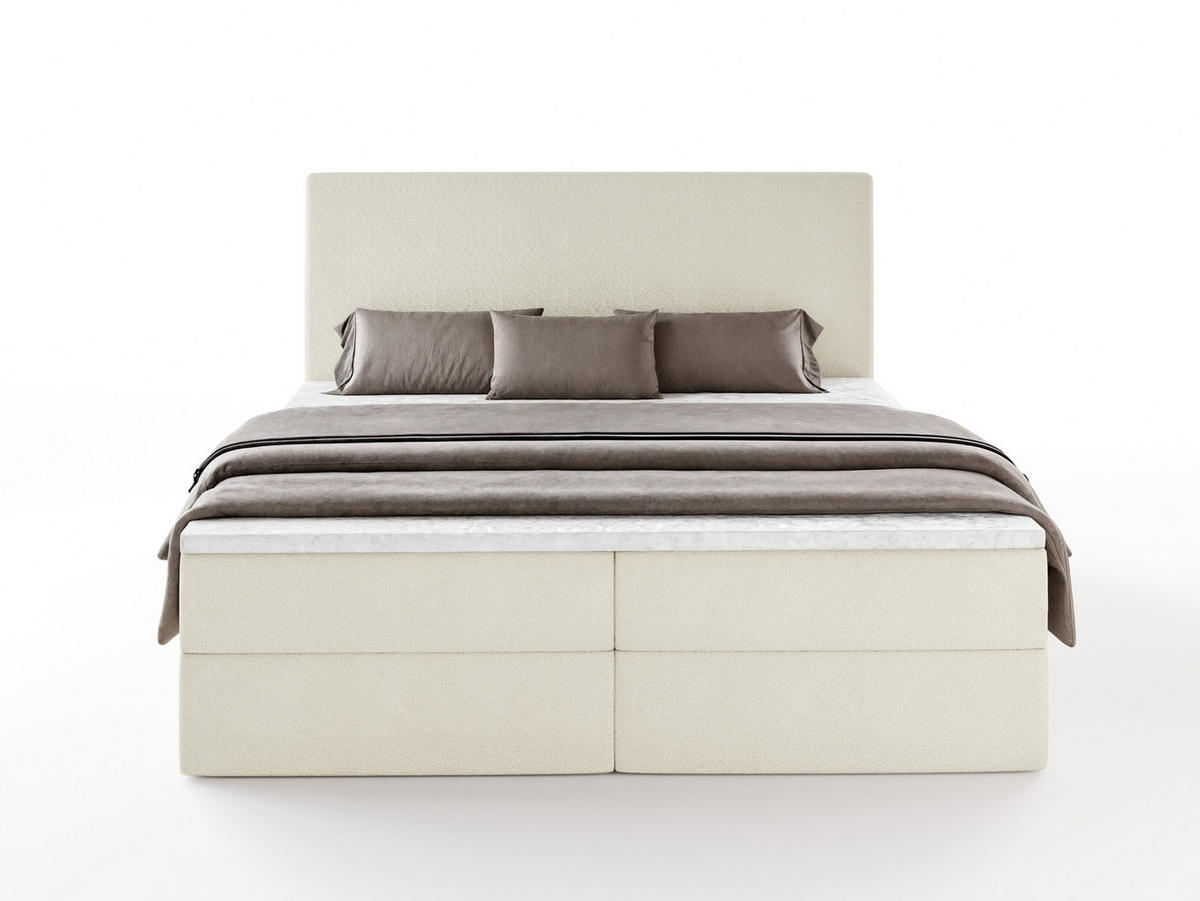 BOXBETT SENTO 140x200 cm mit Bettkasten, Bonell-Matratze H3 und Topper – Bouclé Creme - Creme, Textil (140/200cm) - Luxkor24