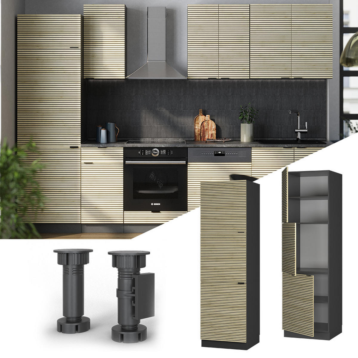 SKŘÍŇKA NA PŘESTAVBU SPORÁKU Fame-Line Dubový panel - antracitová/barva dubu, kompozitní dřevo (60/206.8/58cm) - Vicco