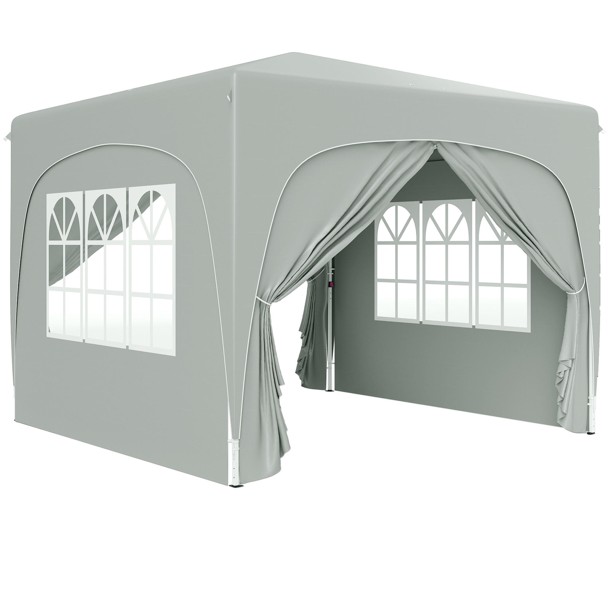 PAVILLON 300/300/273 cm hellgrau aus Polyester höhenverstellbar mit 4 Seitenteilen - Hellgrau, Textil (300/273/300cm) - OKWISH