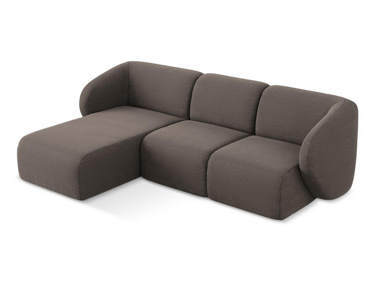 ECKSOFA Links Bouclé Stoff Braun - Schwarz/Mokka, Holzwerkstoff/Kunststoff (248/166cm) - Makamii