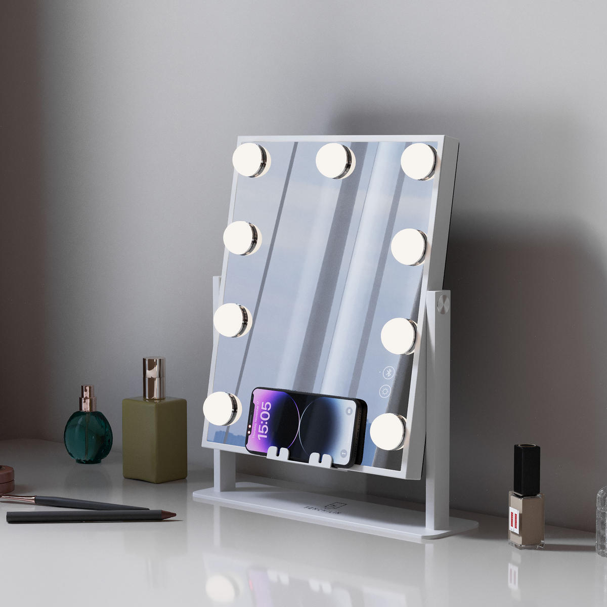 SCHMINKSPIEGEL mit LED-Beleuchtung und Bluetooth weiß 25/30 cm - Weiß, Metall (25/30/3cm) - VANITII