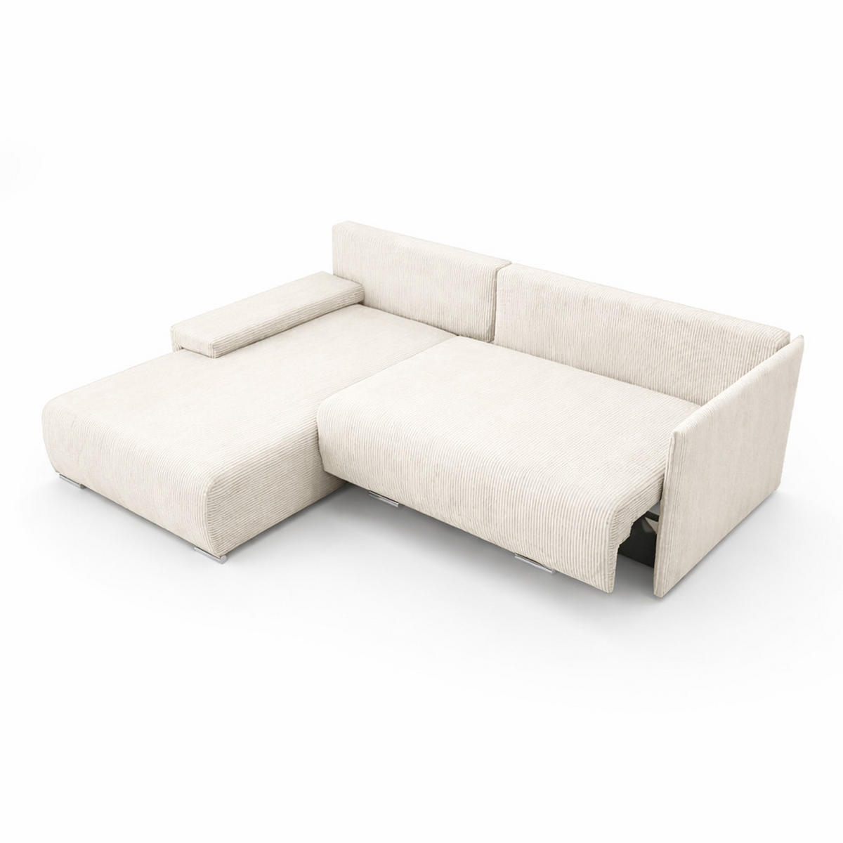 ECKSOFA L-Form Schlaffunktion Livorno Cord-Stoff Ecru Links - Chromfarben/Ecru, Holz/Kunststoff (246/188cm) - Kaiser Möbel