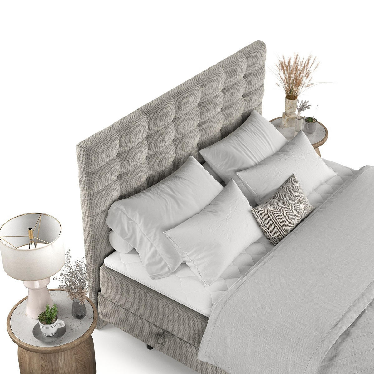 BOXBETT Niro 140/200 cm Hellbeige im Bonita Stoff - Beige/Schwarz, Holz/Holzwerkstoff (140/200cm) - AltaBeds