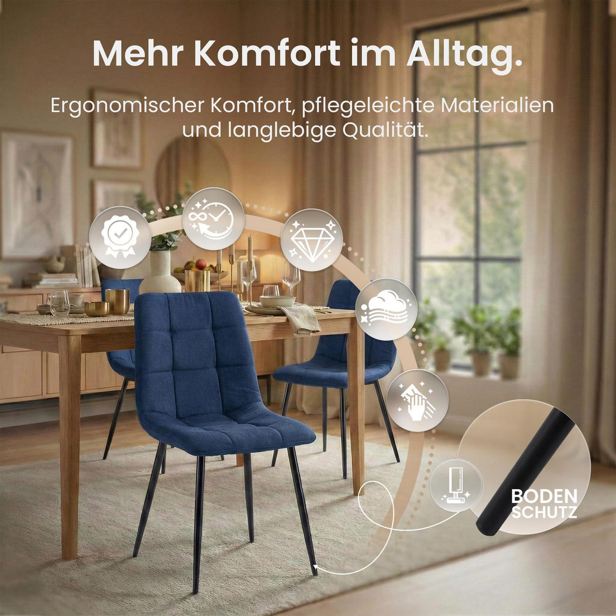 STUHL 4er Set Stoff Blau - Blau/Schwarz, Textil/Metall (45/84/55cm) - CLP