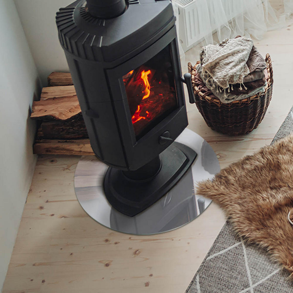 GLASPLATTE für Kamin Ø 50 cm Grau - Grau, Glas (50/50/0.4cm) - ArtPrintCave