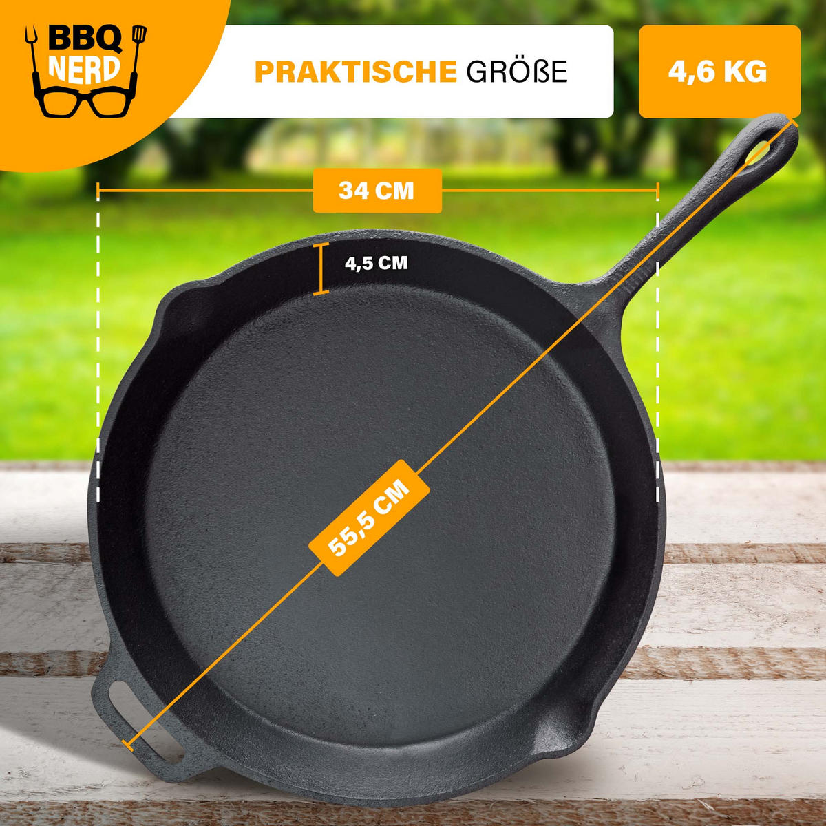 GRILLPFANNE Gusseisen Ø30cm 3600g mit Griff - Pfanne Gusspfanne - Schwarz, Metall (31/6/49cm) - BBQ Nerd