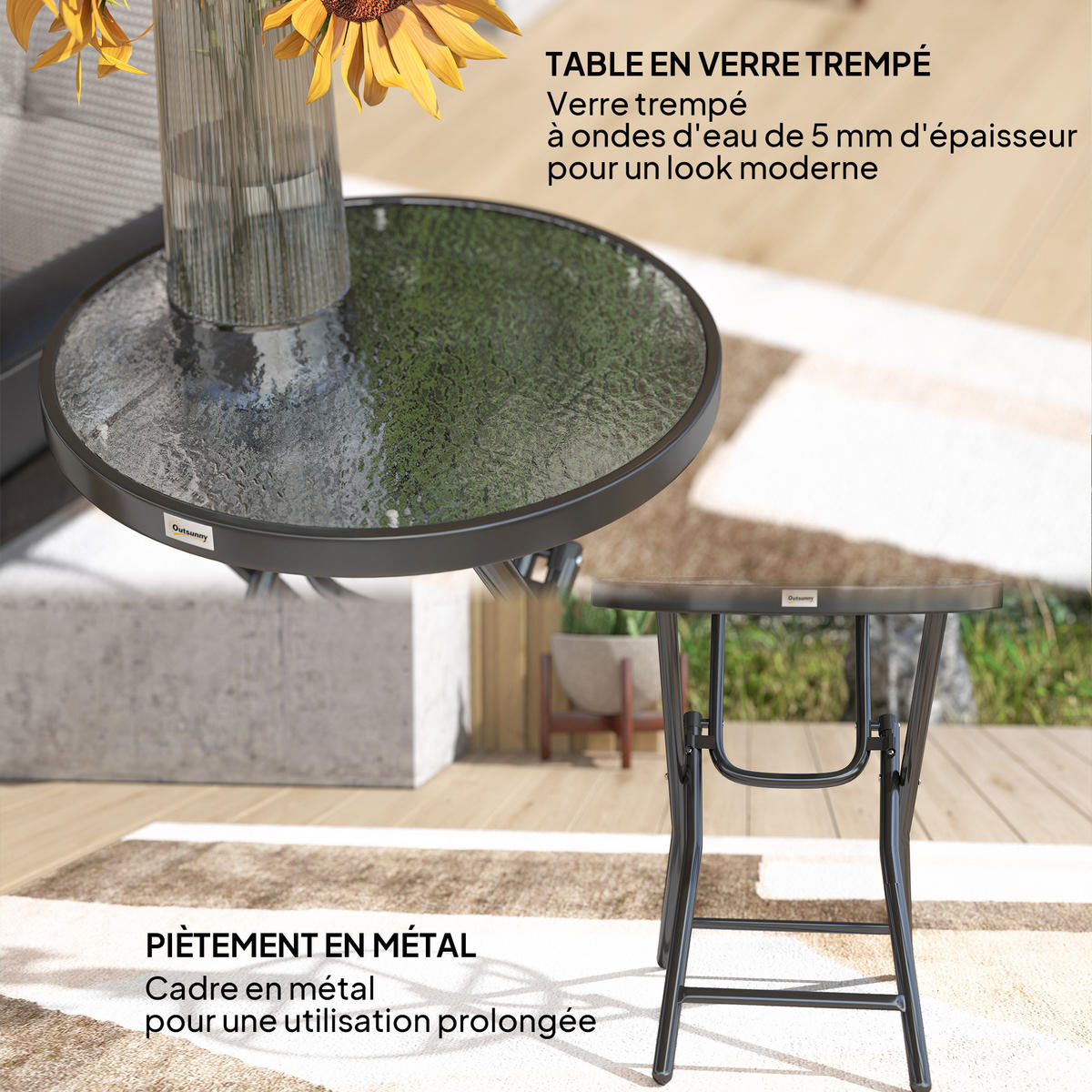 BALKONTISCH DE-14141 klappbar, rund, 60x50 cm Schwarz - Schwarz, Metall (60/60/50cm) - ComfortXL