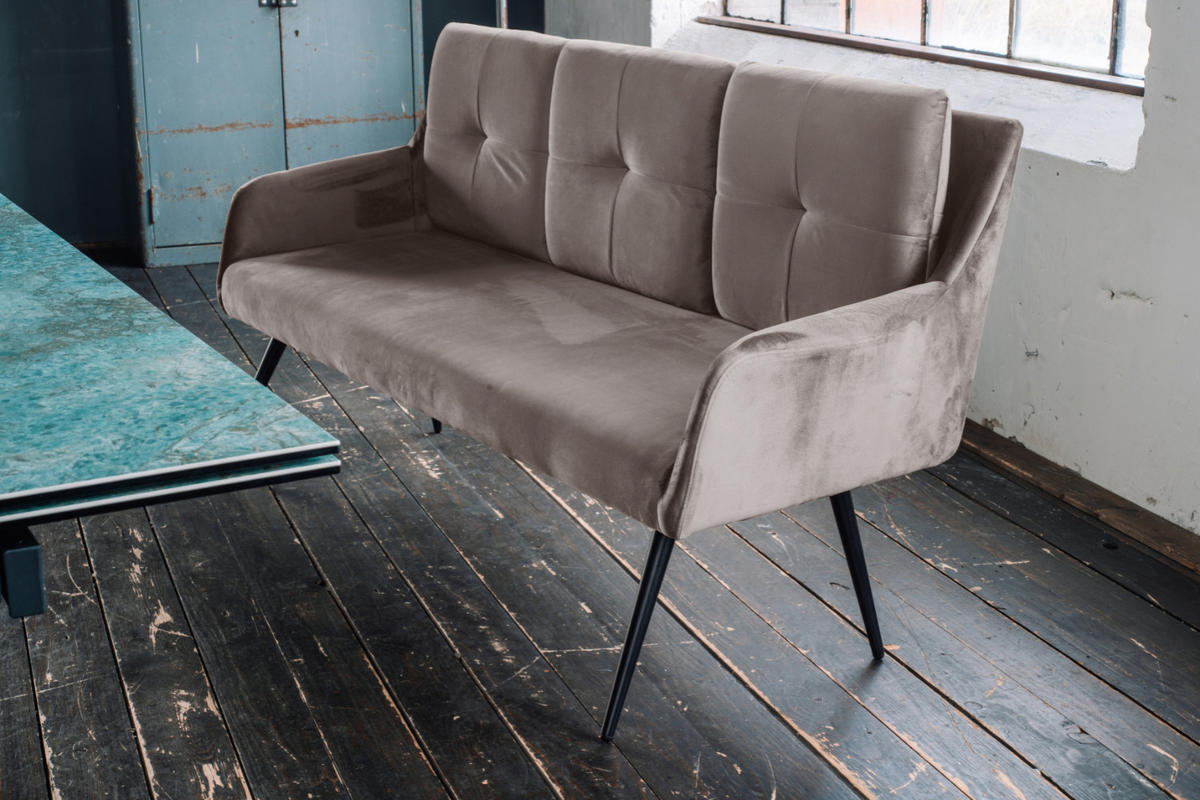 ESSZIMMERBANK PIRI Taupe Velvet - Taupe/Schwarz, Textil (180/84/64cm) - KAWOLA