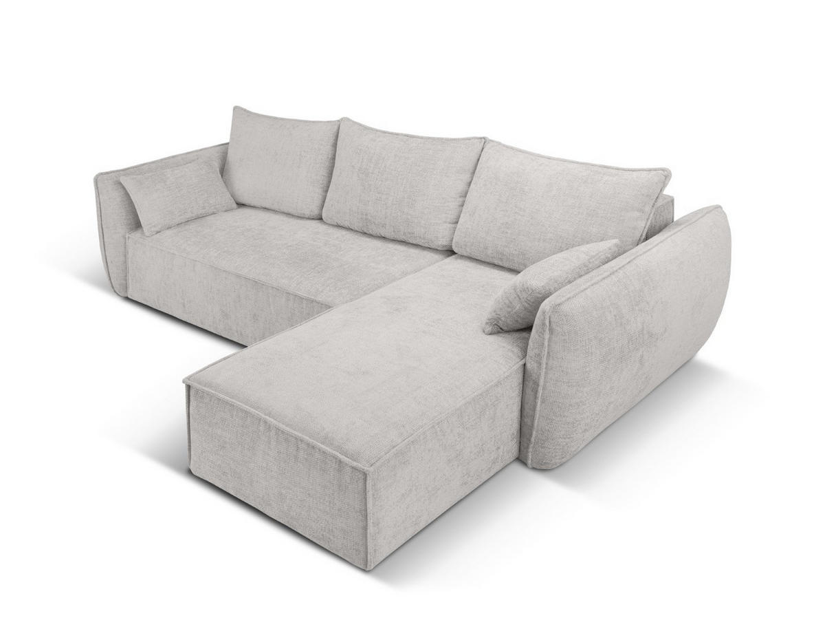 AUSKLAPPBARES-ECKSOFA rechts mit Container Kaelle aus Chenille-Stoff hellgrau 4 Sitzplätze - Hellgrau, Textil (165/252cm) - Micadoni