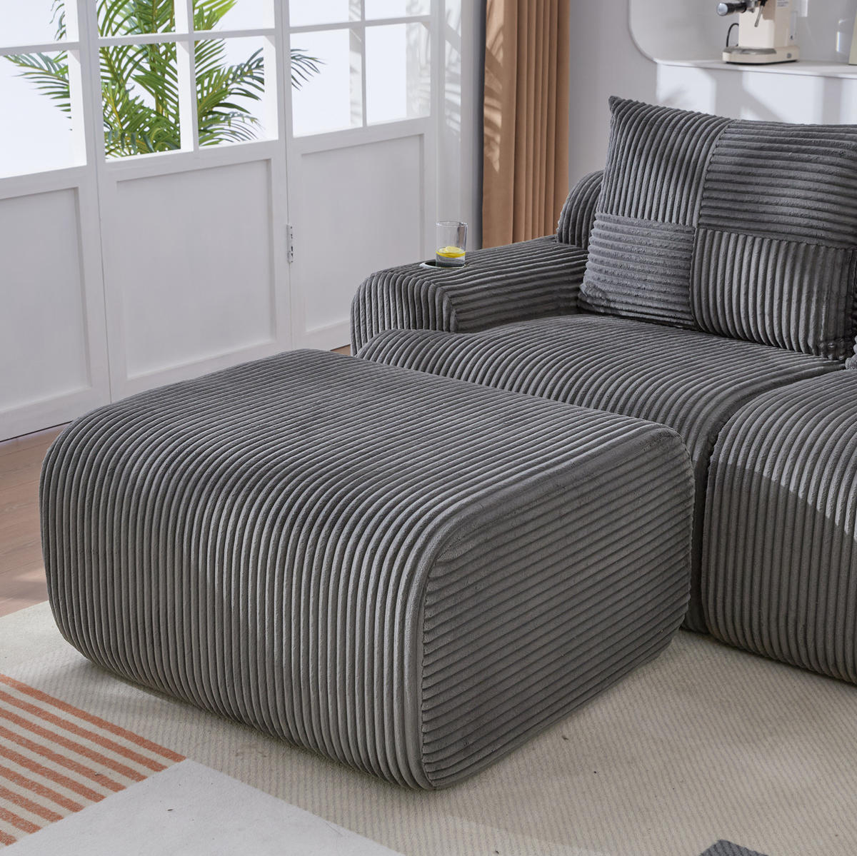 SOFA 200/174/80 cm in Dunkelgrau modular mit Cupholder und Seitentasche - Dunkelgrau, Textil (174/80/200cm) - Flora Grace