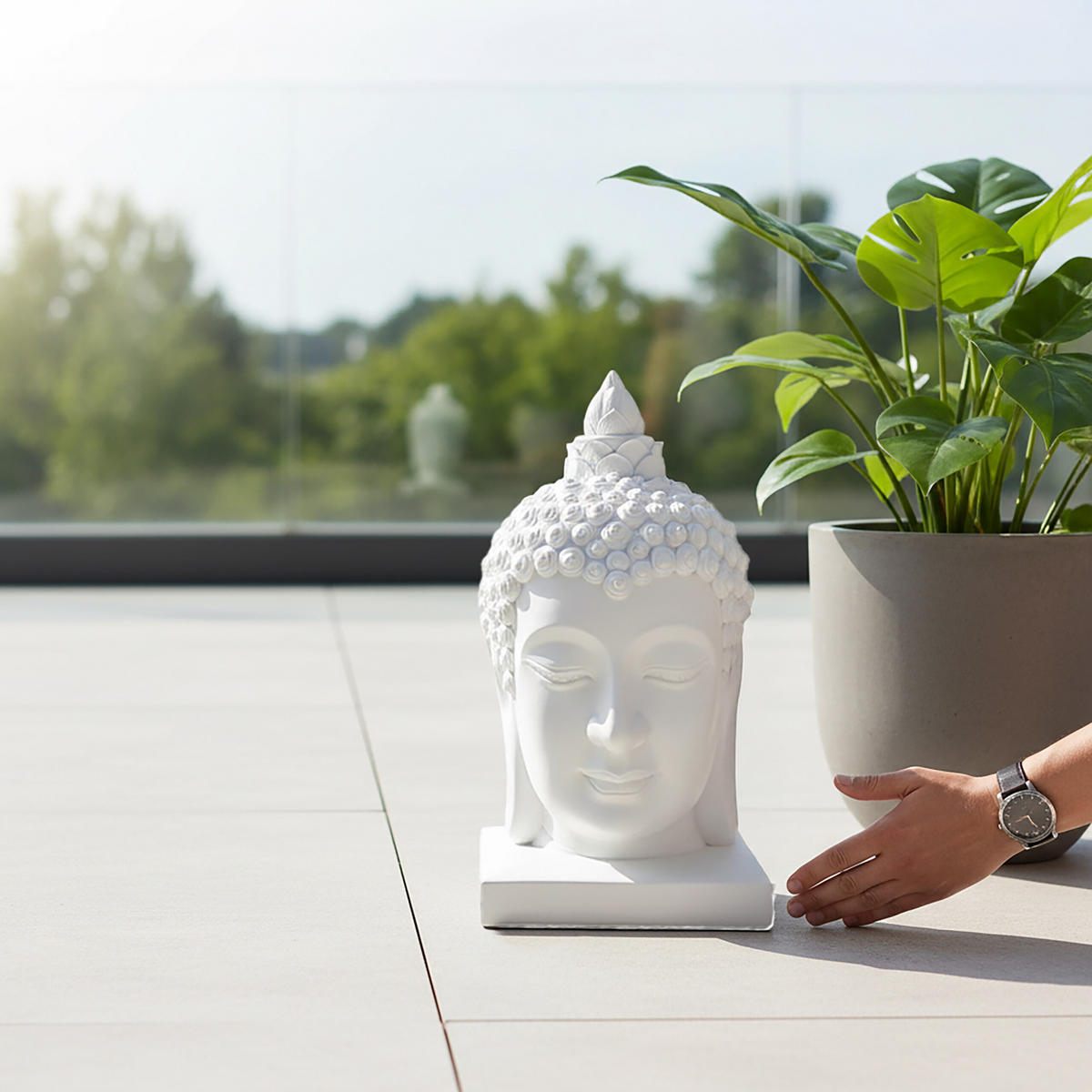 BUDDHA-KOPF - Weiß, Kunststoff (36.3/66.8/36.3cm) - Relaxdays