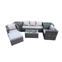 GARTENSOFA SET Polyrattan Dunkelgrau 6-Sitzer - Dunkelgrau, Metall - Fimous