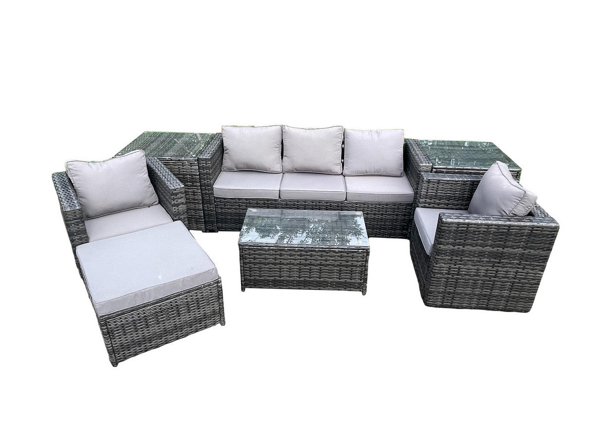 GARTENSOFA SET Polyrattan Dunkelgrau 6-Sitzer - Dunkelgrau, Metall - Fimous
