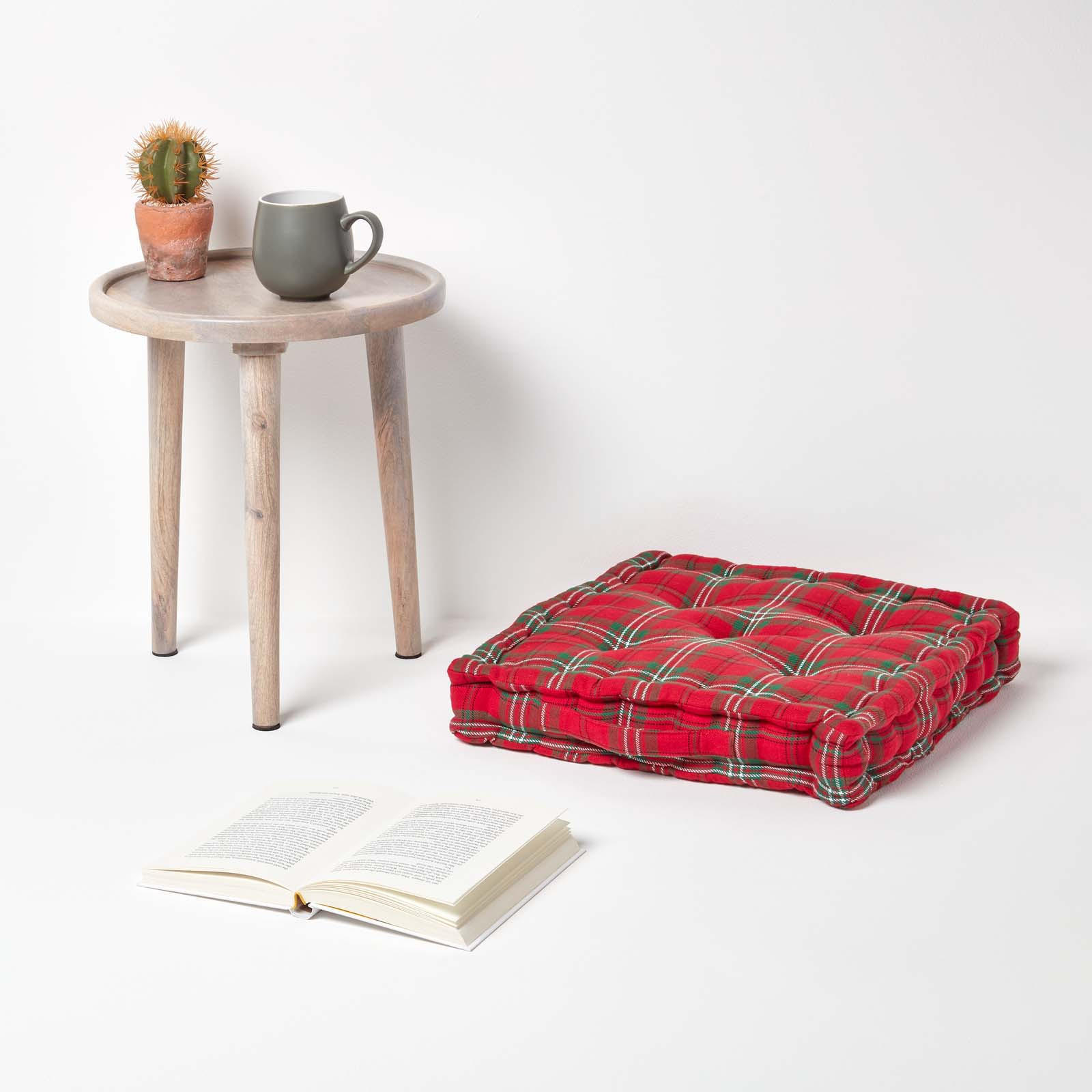 SITZKISSEN Karo rot-grün 40/40/8 cm - Rot, Textil (40/40/8cm) - Homescapes