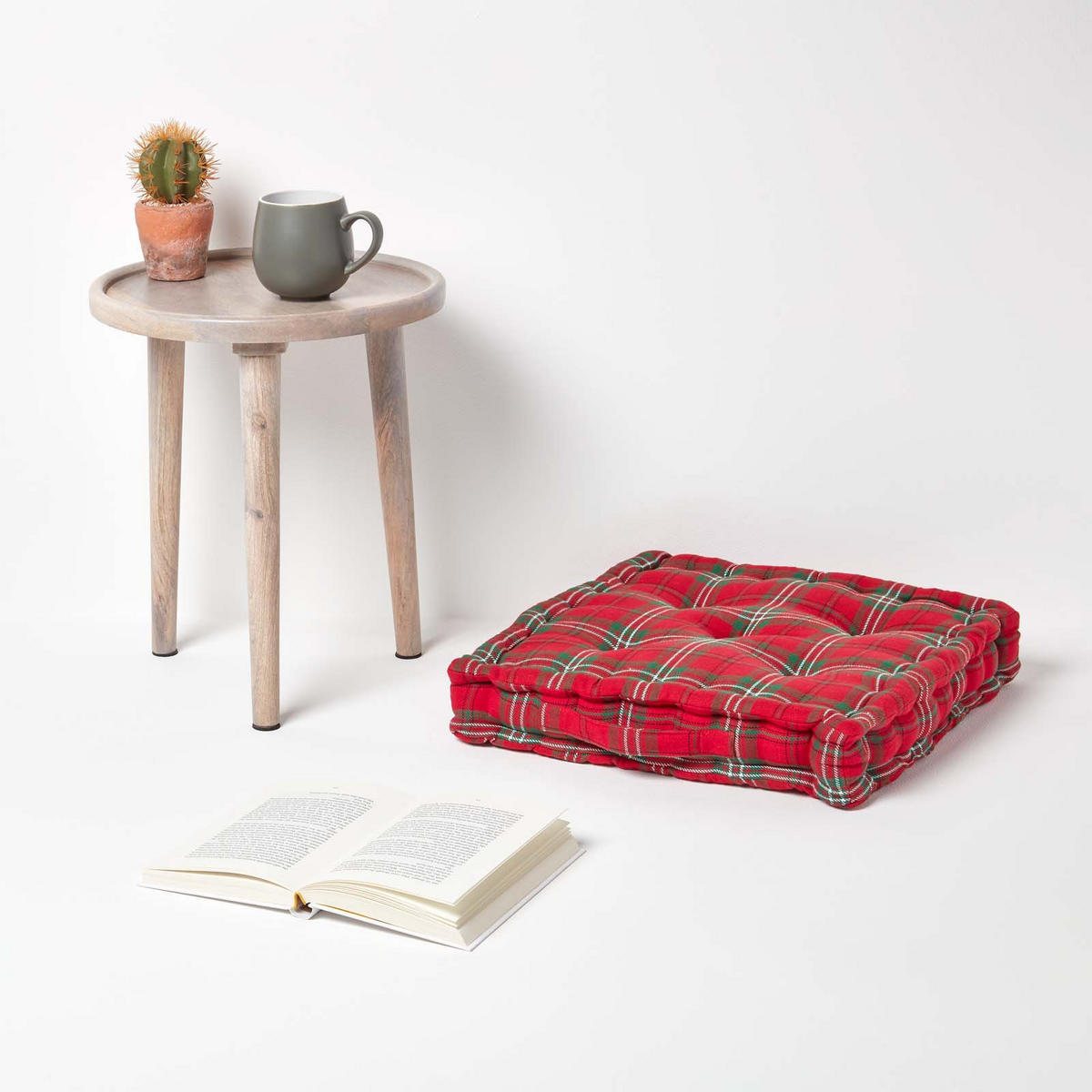 SITZKISSEN Karo rot-grün 40/40/8 cm - Rot, Textil (40/40/8cm) - Homescapes
