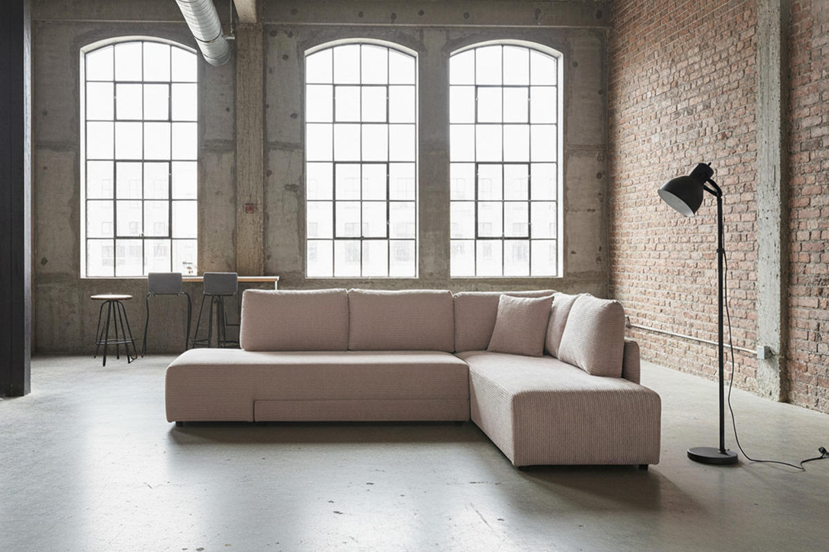 SCHLAFSOFA SADIRA Taupe Cord - Taupe/Schwarz, Kunststoff/Textil (288/209cm) - KAWOLA