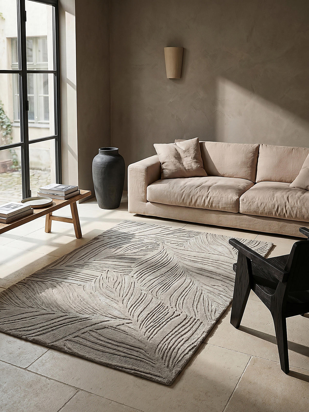 WOLLTEPPICH LEVEN, floral, Grau, 160 x 230 cm - Grau, Textil (160/230cm) - KADIMA DESIGN