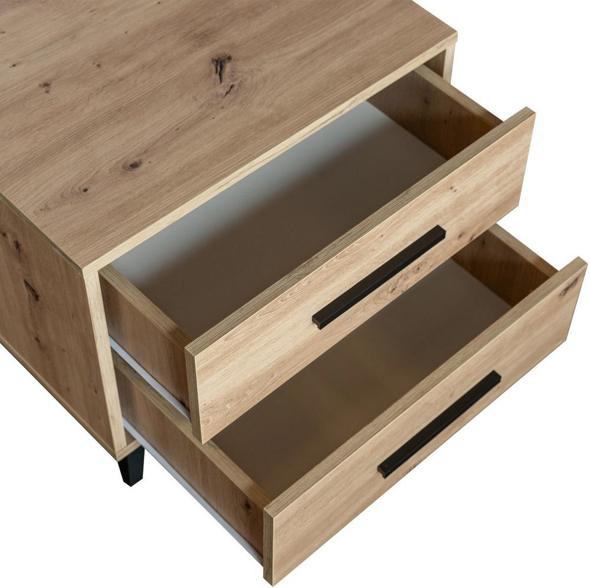 NACHTTISCH Kavo mit 2 Schubladen, eiche Sonoma - Schwarz/Sonoma Eiche, Holzwerkstoff (53.5/48/41cm) - Beautysofa