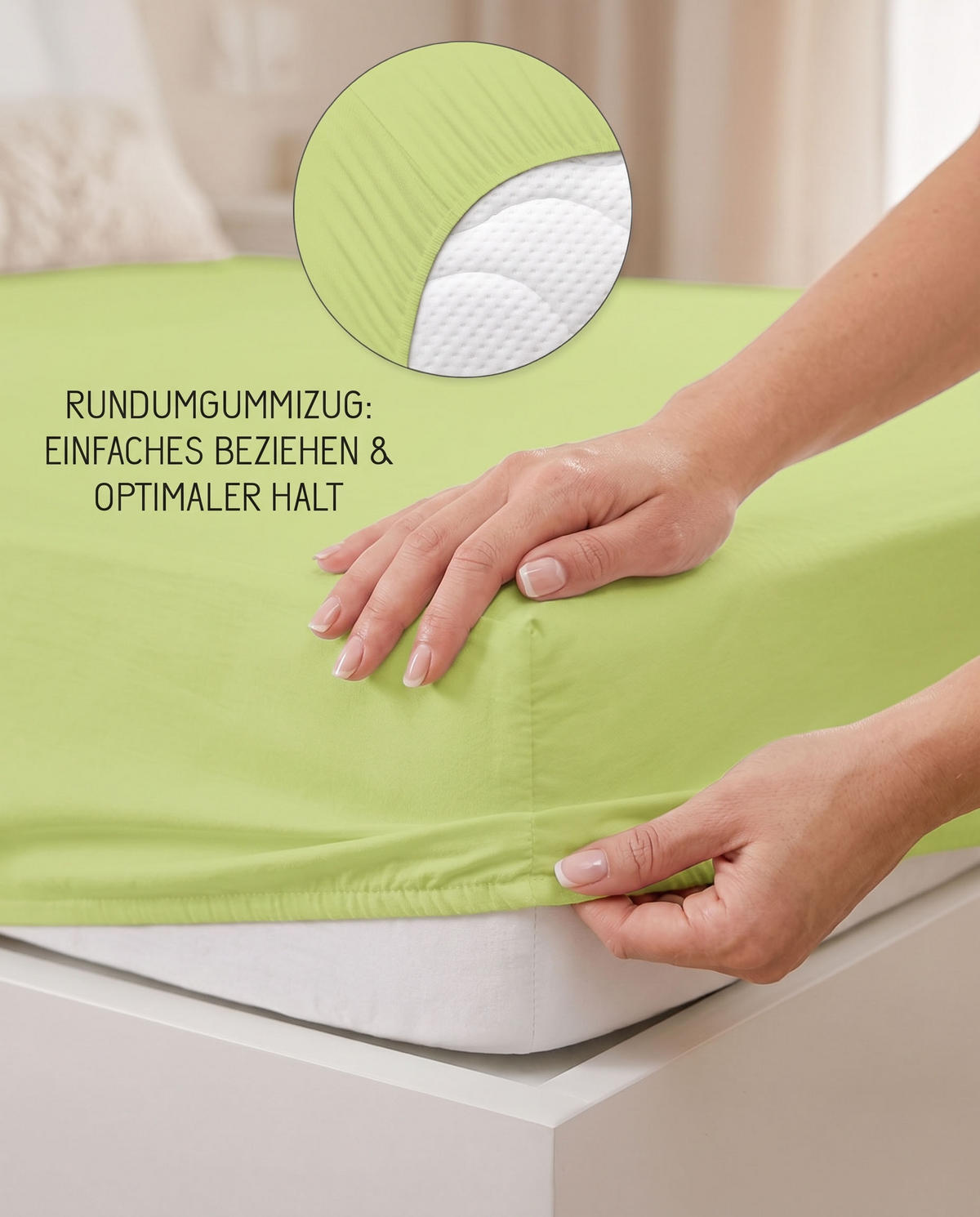 SPANNBETTTUCH Basic Jersey pistaziengrün, 90x190 cm - 100x200 cm - Hellgrün, Textil (100/200cm) - biberna