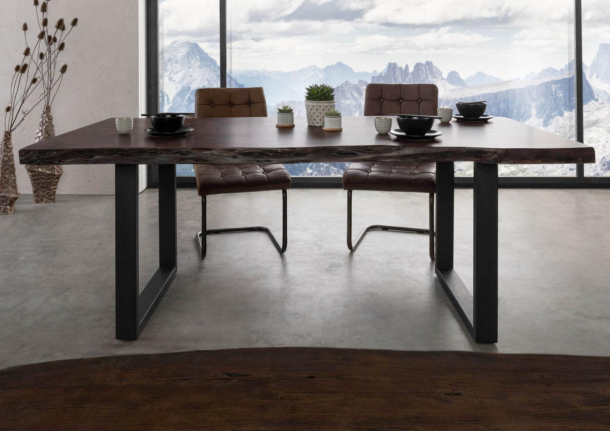 BAUMTISCH Akazie 200x100x77 braun lackiert / U-Beine anthrazit matt FREEFORM 5 - Anthrazit/Braun, Holz (200/100/77cm) - Massivmoebel24