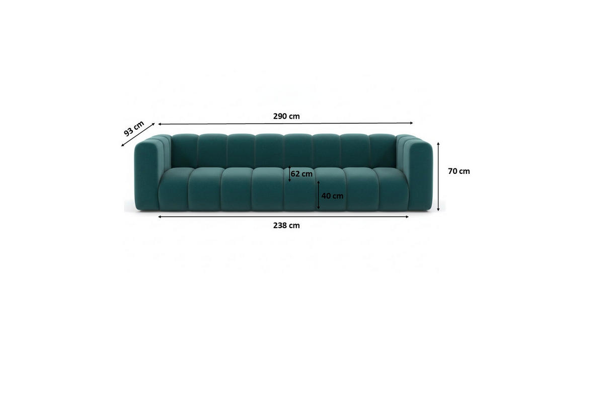 COUCH, Viersitzer-Sofa Grand, Veloursstoff Salvador, Azurblau - Blau, Holz (290/70/93cm) - Kaiser Möbel