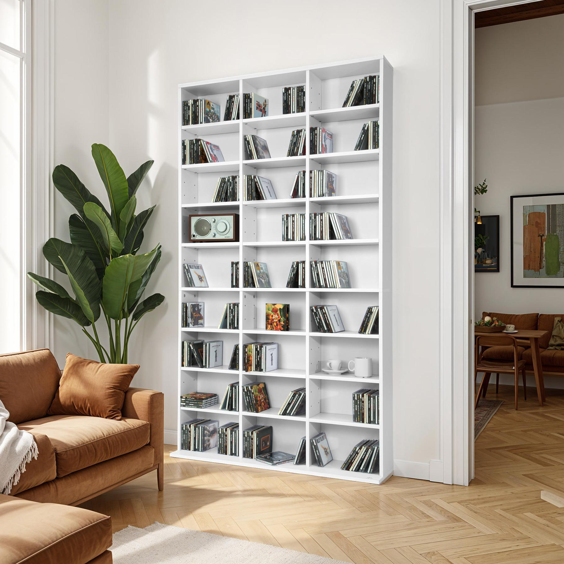 Thumbnail - tectake Cd/Dvd, Weiß, Holz, 23.5x180x102 cm, Wohnzimmer, Regale, CD & DVD-Regale