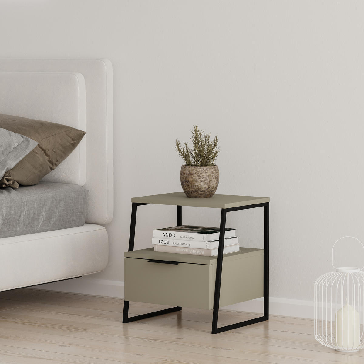 NACHTTISCH MIT SCHUBLADEN Pal Aschgrün 45/41/50 cm - Grün, Holzwerkstoff (45/50/40cm) - Decortie