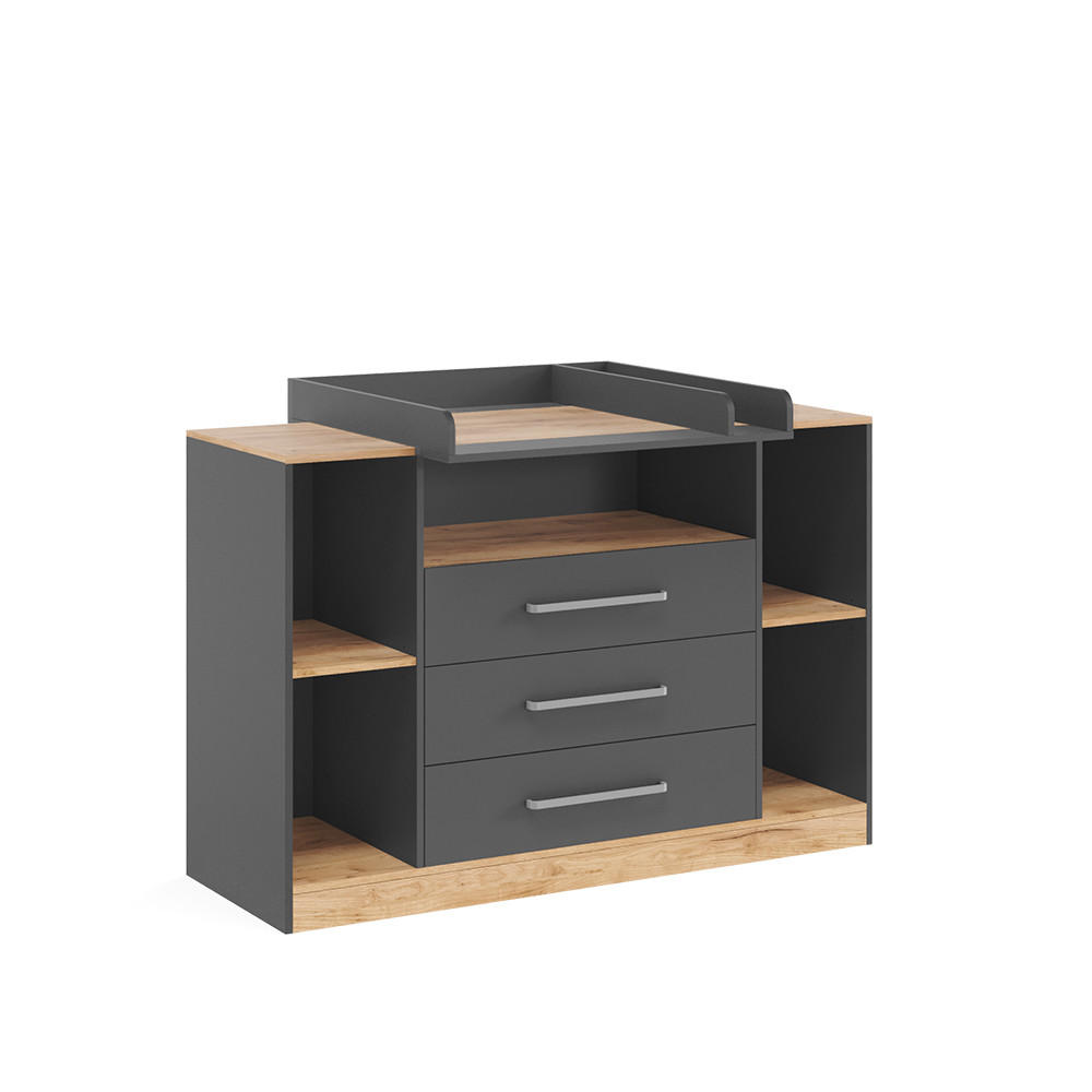 WICKELKOMMODE Olina, Anthrazit/Goldkraft Eiche, 138.3 x 93 cm - Eichefarben/Anthrazit, Holzwerkstoff (138.3/93/50cm) - Vicco