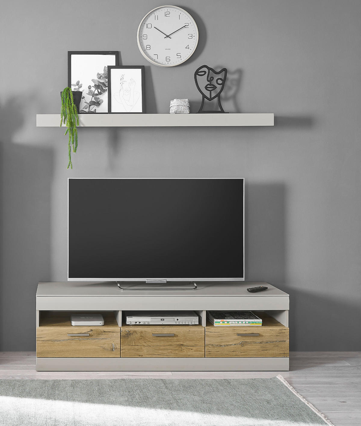 TV-LOWBOARD grau matt, Zinneiche 150 cm, TV Unterteil mit Soft-Close - Eichefarben/Silberfarben, Holzwerkstoff/Metall (150/46/45cm) - Furn.Design