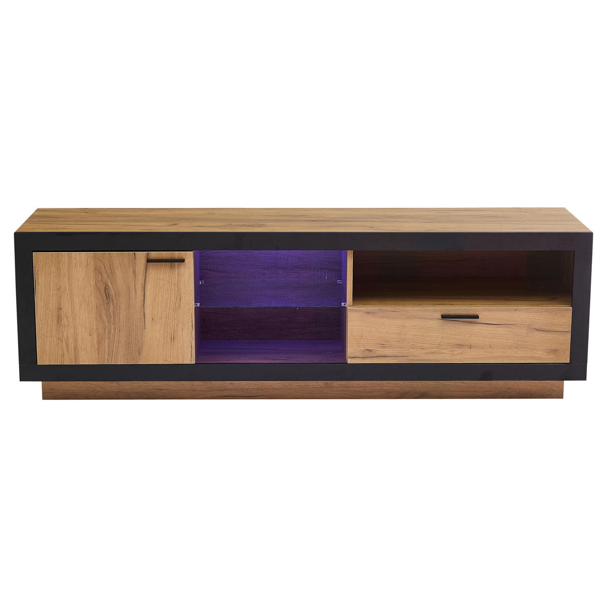 TV-ELEMENTLED 160x40x50cm mit App-Steuerung und Glasböden Schwarz-Eiche - Schwarz, Holz (50.8/14.61/74.3cm) - Raelunyi