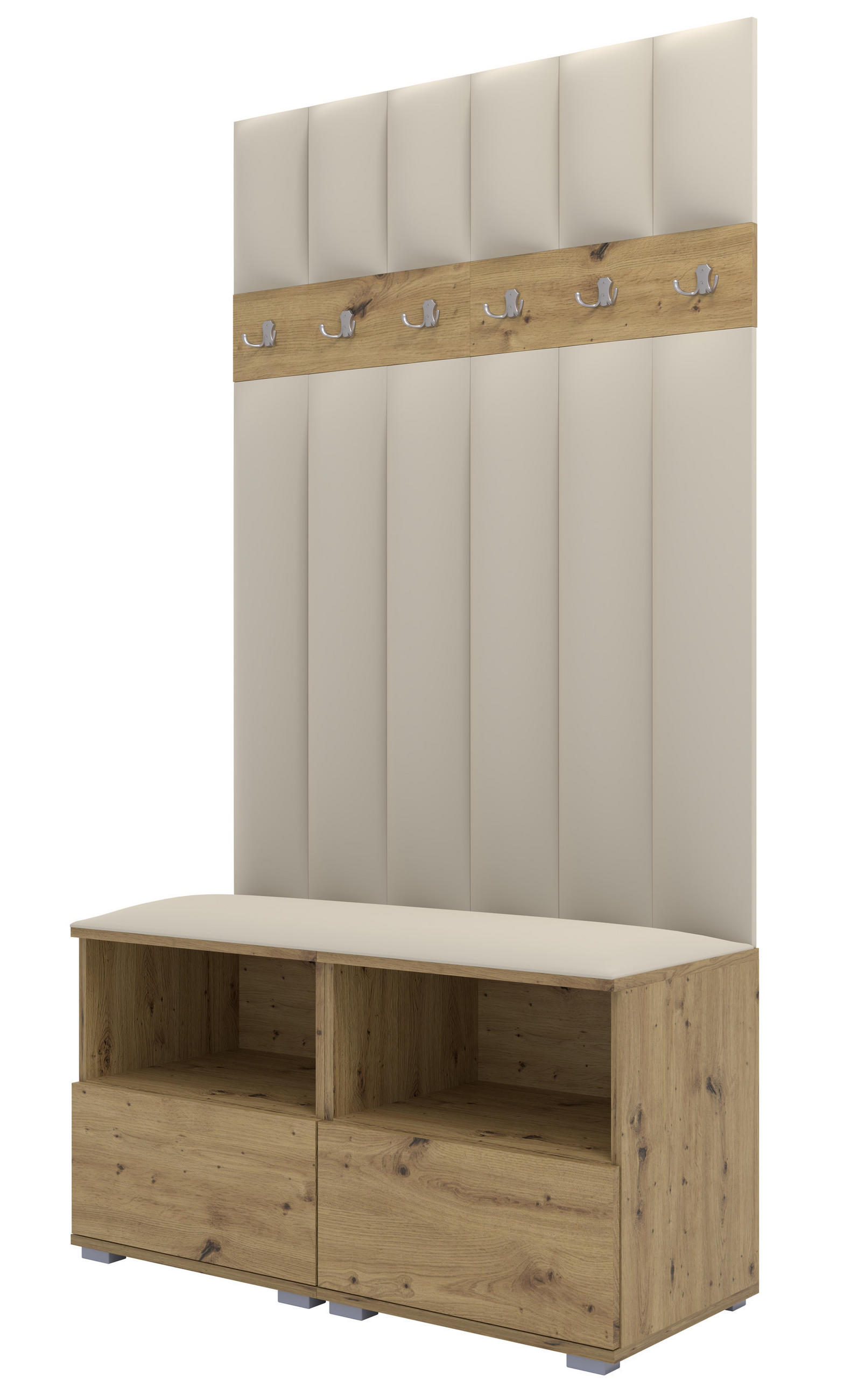 Ravio Gepolstert Eiche Artisan, Creme 100x187x40 cm