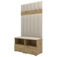GEPOLSTERT Garderoben-Set Nela III LUX (Farbe Eiche Artisan + Stoff Trinity 01) - Silberfarben/Creme, Holz/Holzwerkstoff (100/187/40cm) - Ravio