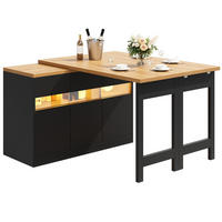 BARTISCH 360° Drehbar 120-180cm LED Stauraum - Schwarz, Holzwerkstoff (40/120/75.8cm) - FLIEKS
