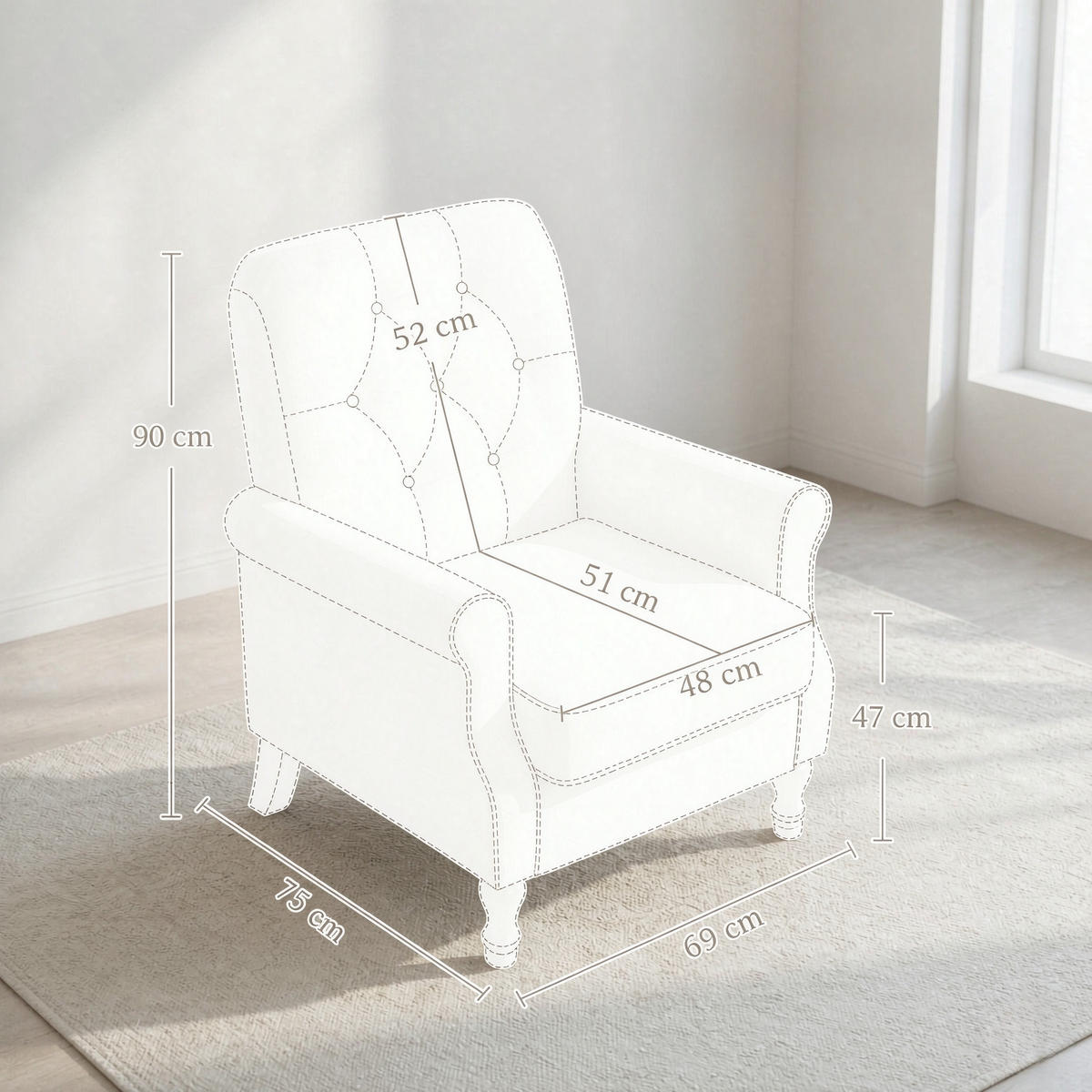 SESSEL Federkissen und Leinenbezug, DE-42175, Creme/Schwarz - Creme, Holzwerkstoff (75/90/69cm) - ComfortXL